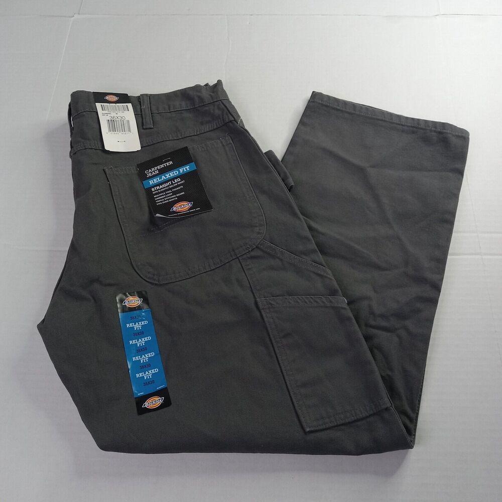 Dickies Carpenter Jeans Men's 36x30 Gray Relaxed Fit Straight‎ Leg Multi Pockets